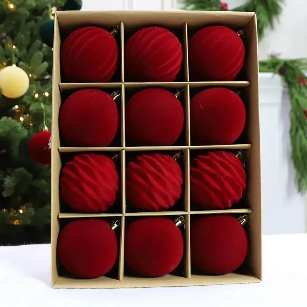 Kit 12 bolas de Natal de veludo 6 cm