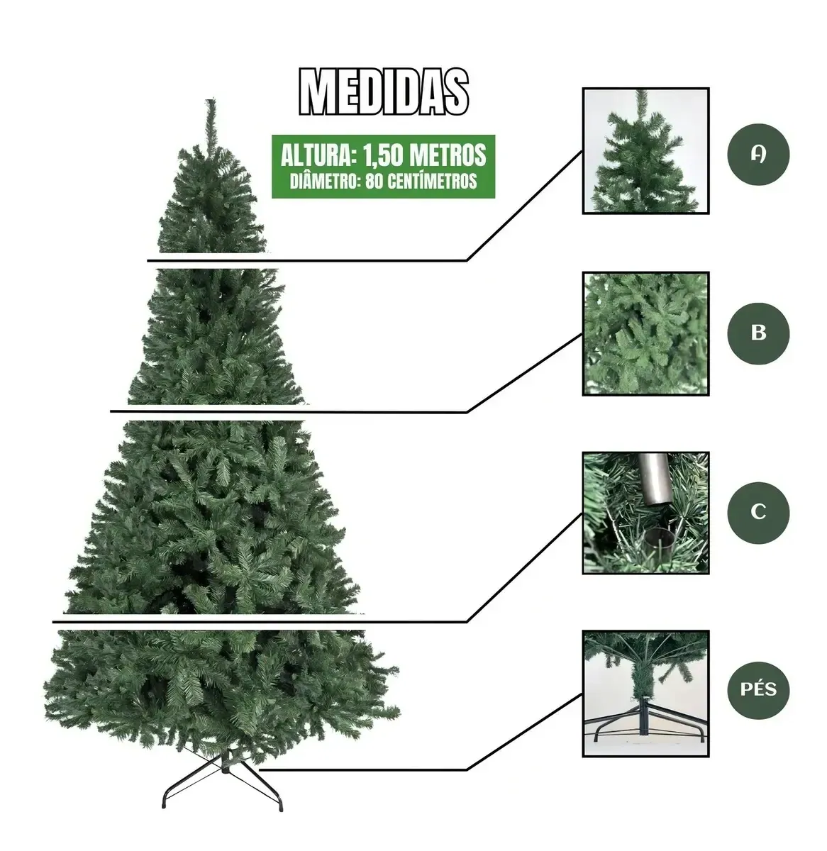 Árvore de Natal Pinheiro Canadense 1,50 m com 450 galhos, foto 2