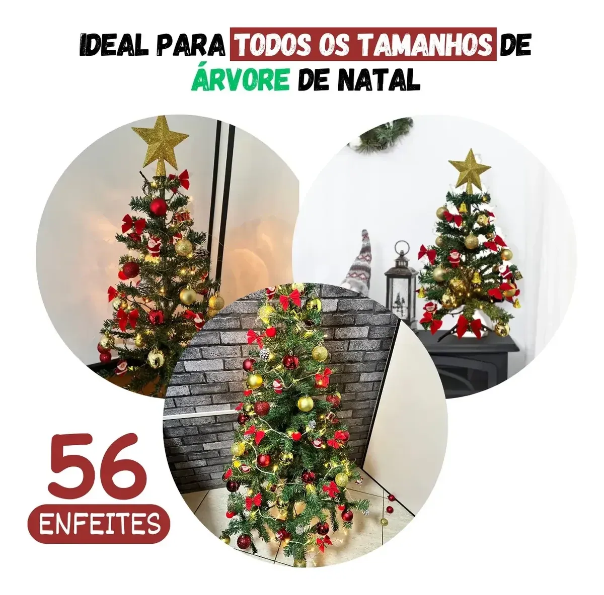 Kit 56 enfeites para árvore de Natal com ponteira e pisca-pisca, foto 2