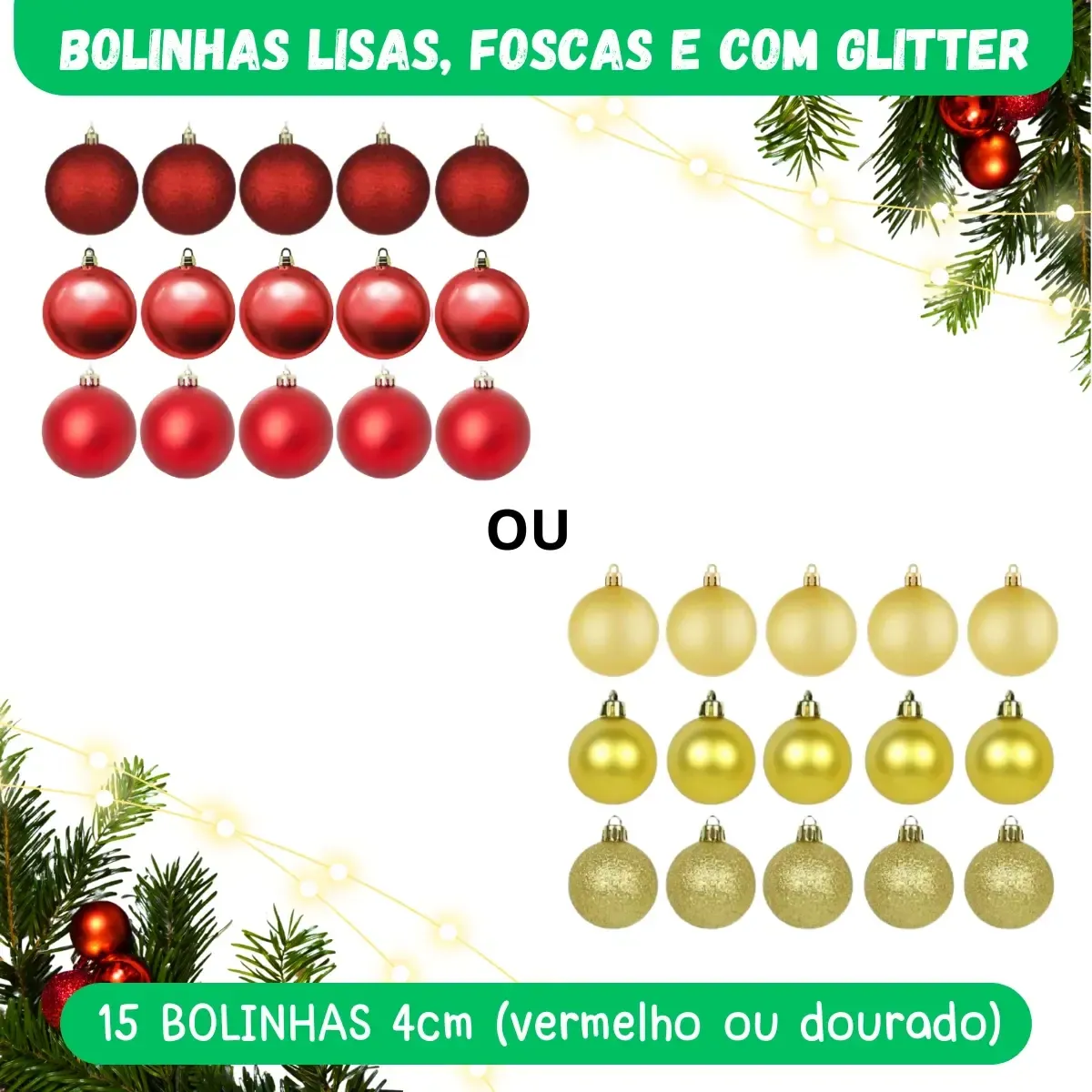 Kit 56 enfeites para árvore de Natal com ponteira e pisca-pisca, foto 3