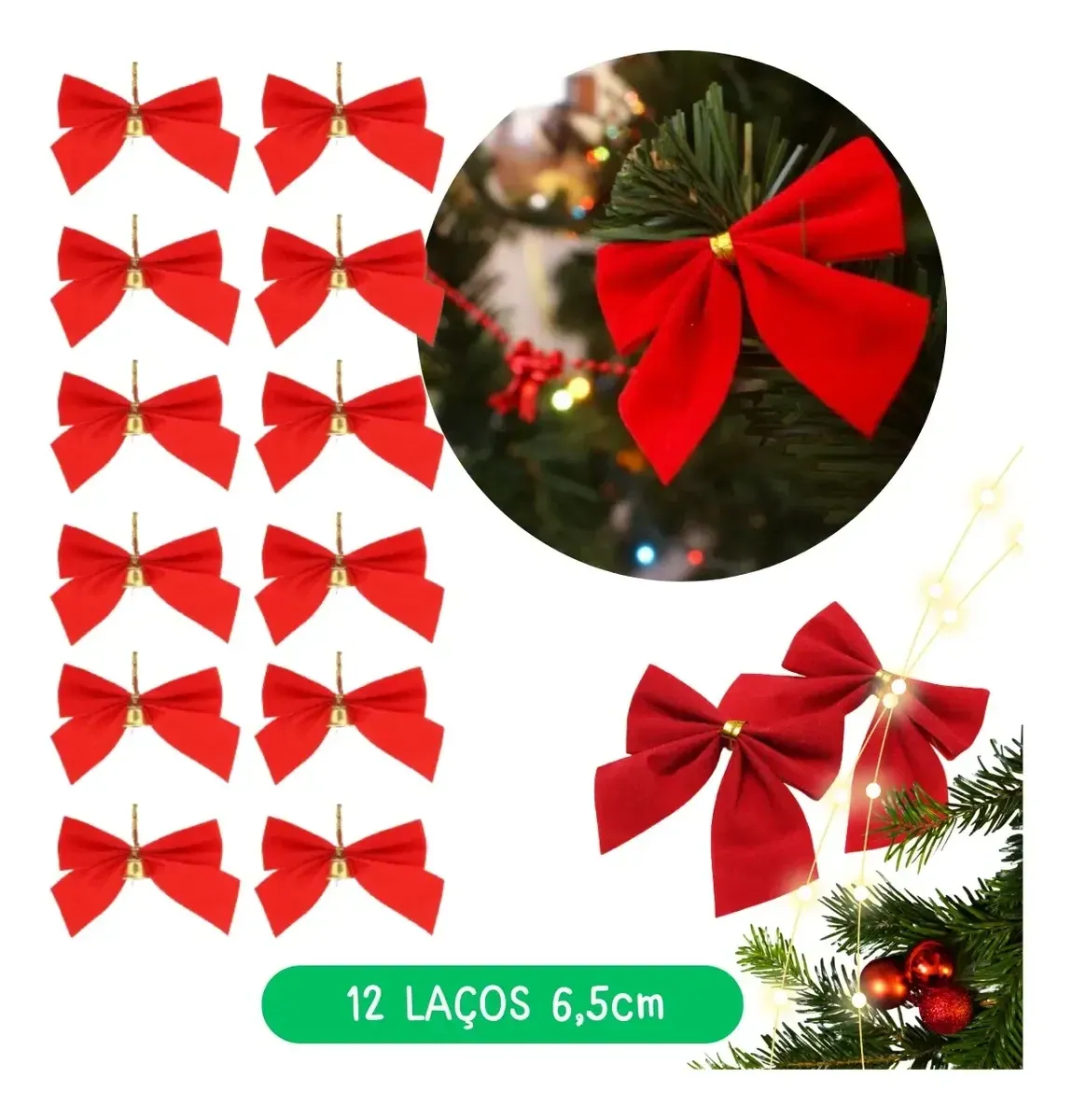 Kit 56 enfeites para árvore de Natal com ponteira e pisca-pisca, foto 4