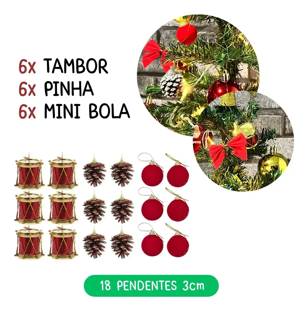 Kit 56 enfeites para árvore de Natal com ponteira e pisca-pisca, foto 5