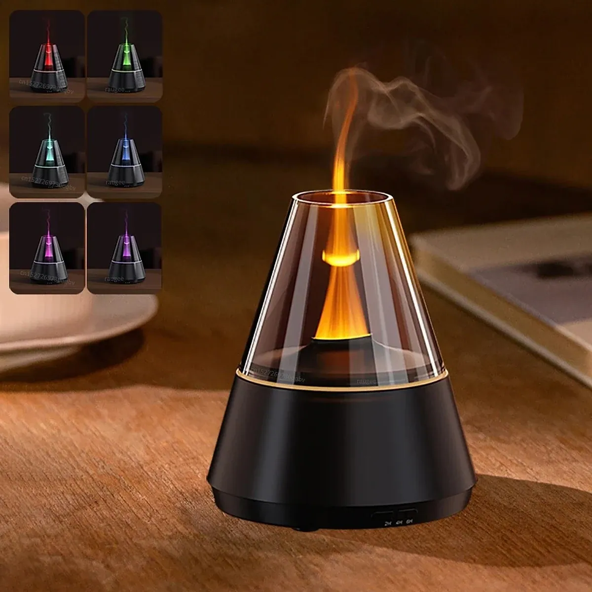 Umidificador e difusor de aromas com efeito chama em 7 cores
